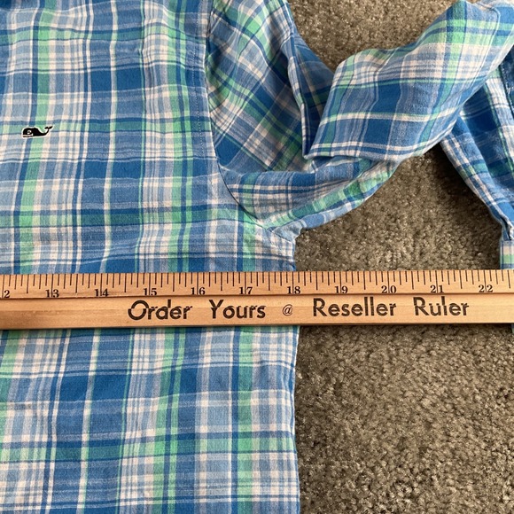 Vineyard Vines Boys Plaid Button Down‎ Shirt Kids Whale Shirt Blue Green - Picture 6 of 7